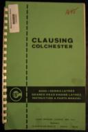 Clausing Colchester 15" Geared Head Lathe, Instructions & Parts List Manual